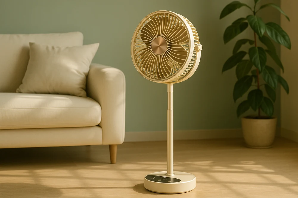 Ventilateur sur pied Ventéo Tower déployé dans un salon lumineux
