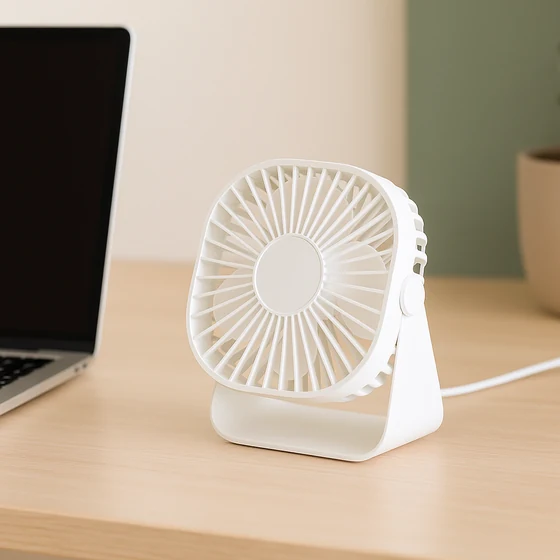 Petit ventilateur de bureau Ventéo Mini posé sur un bureau